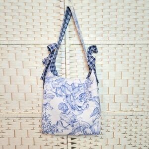 Handmade Quilted Tote Bag With Side Bows Vintage Fabric Lined Inner Pocket